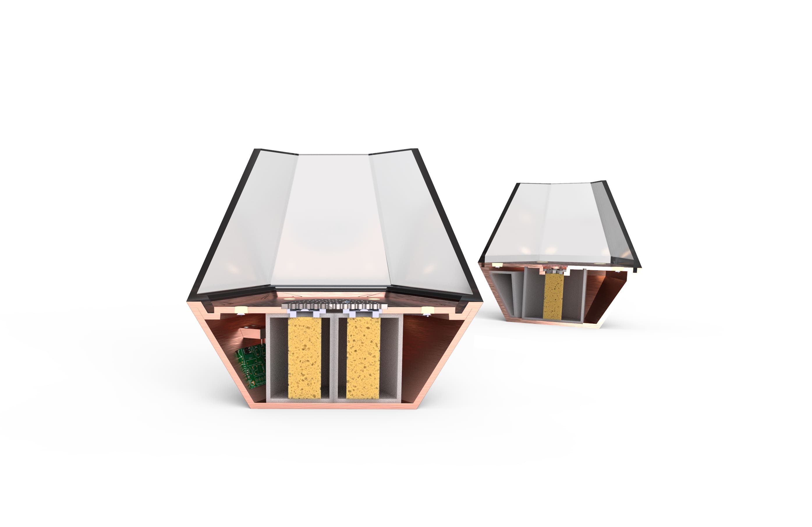 Cross section view of design iterations side-by-side